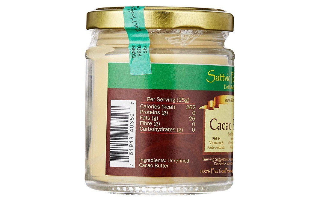 Sattvic foods Raw & Unrefined Cacao Butter   Glass Jar  150 grams